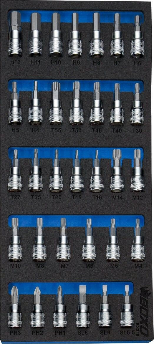 Hylsysarja 3/8" torx/kuusio/XZN/PH/ura, Boxo